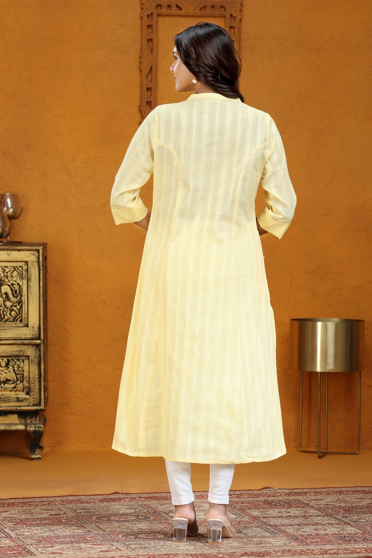 Yellow Cotton A Line Solid Kurta