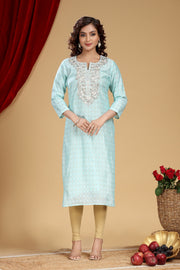 Mint Green Chanderi Straight Embroidered Kurta
