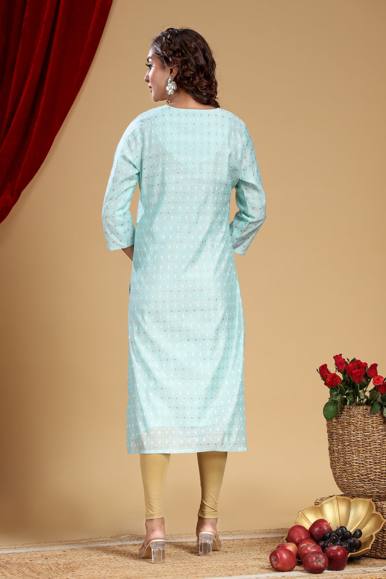 Mint Green Chanderi Straight Embroidered Kurta