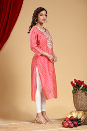 Baby Pink Chanderi Straight Embroidered Kurta