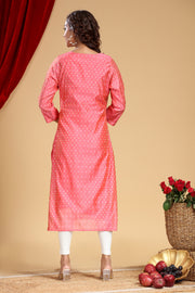 Baby Pink Chanderi Straight Embroidered Kurta