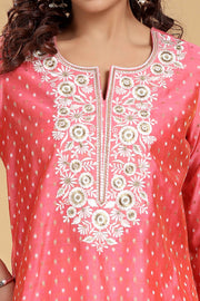 Baby Pink Chanderi Straight Embroidered Kurta