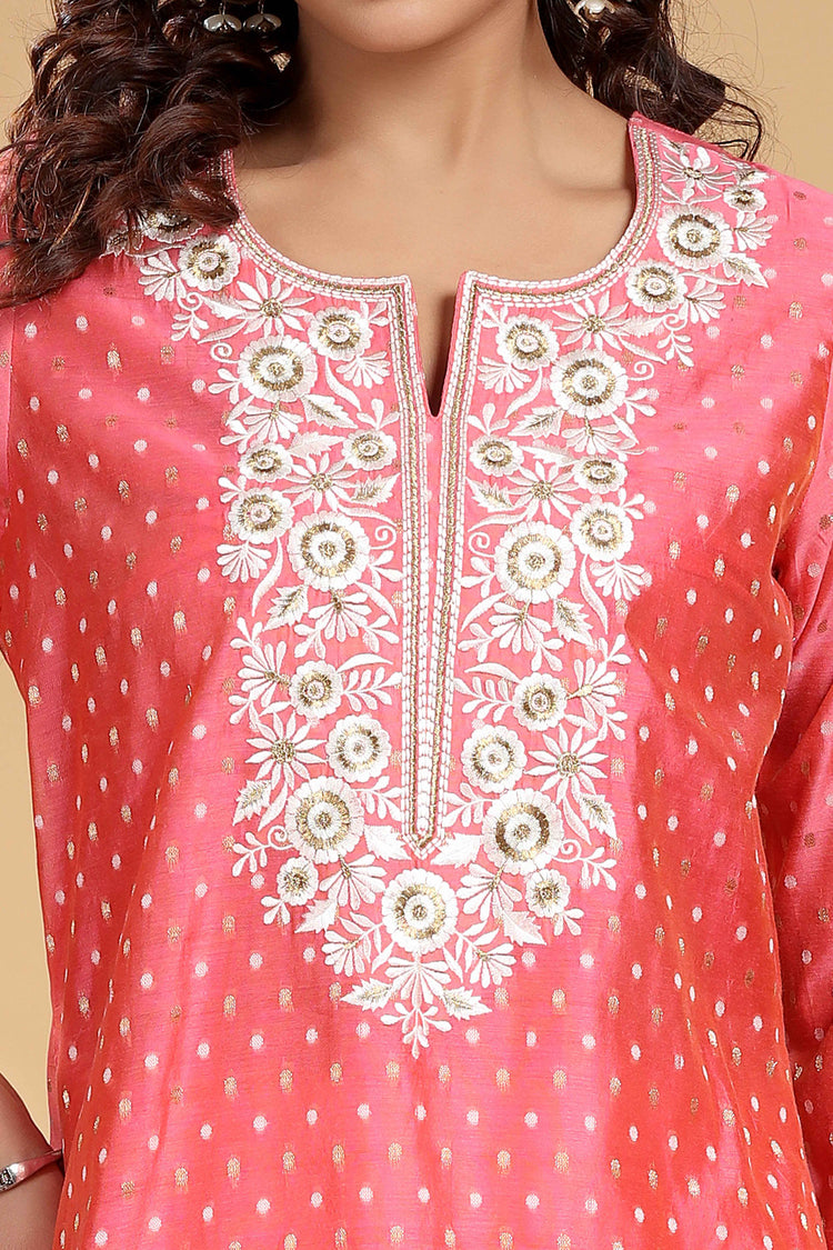 Baby Pink Chanderi Straight Embroidered Kurta