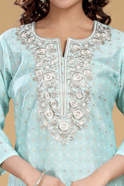 Mint Green Chanderi Straight Embroidered Kurta