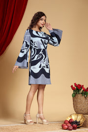 Navy Blue Cotton Slub Flared Dress