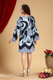 Navy Blue Cotton Slub Flared Dress