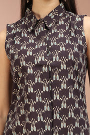 Black Flax Cotton Printed A Line Kurta Pant Co ord Set