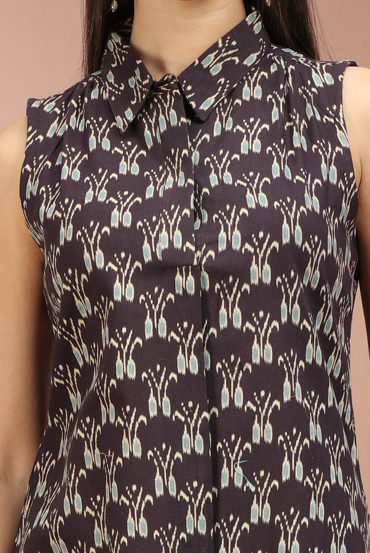 Black Flax Cotton Printed A Line Kurta Pant Co ord Set