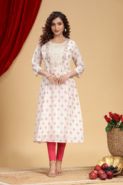 Off White Chanderi A line Embroidered Kurta