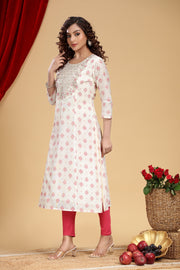 Off White Chanderi A line Embroidered Kurta