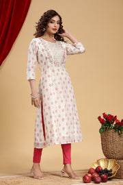 Off White Chanderi A line Embroidered Kurta