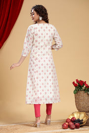Off White Chanderi A line Embroidered Kurta