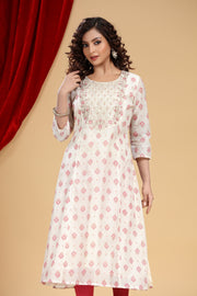 Off White Chanderi A line Embroidered Kurta