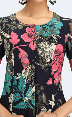 Navy Blue Rayon Printed Straight Kurta Pant Co ord Set