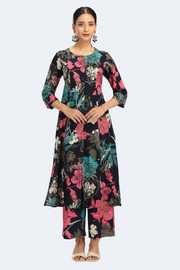 Navy Blue Rayon Printed Straight Kurta Pant Co ord Set