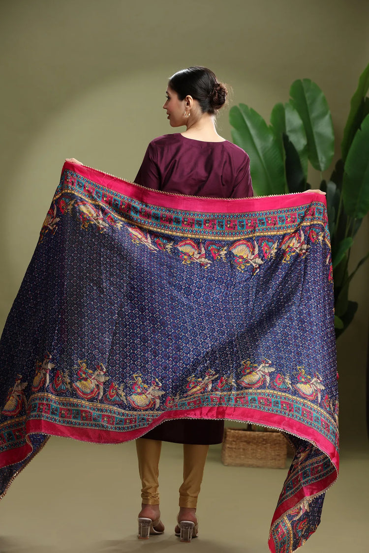 Navy Blue Chiffon Floral Printed Dupatta