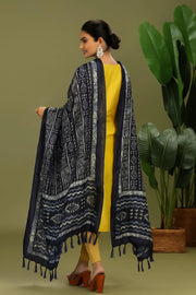 Navy Blue Chiffon Handblock Printed Dupatta
