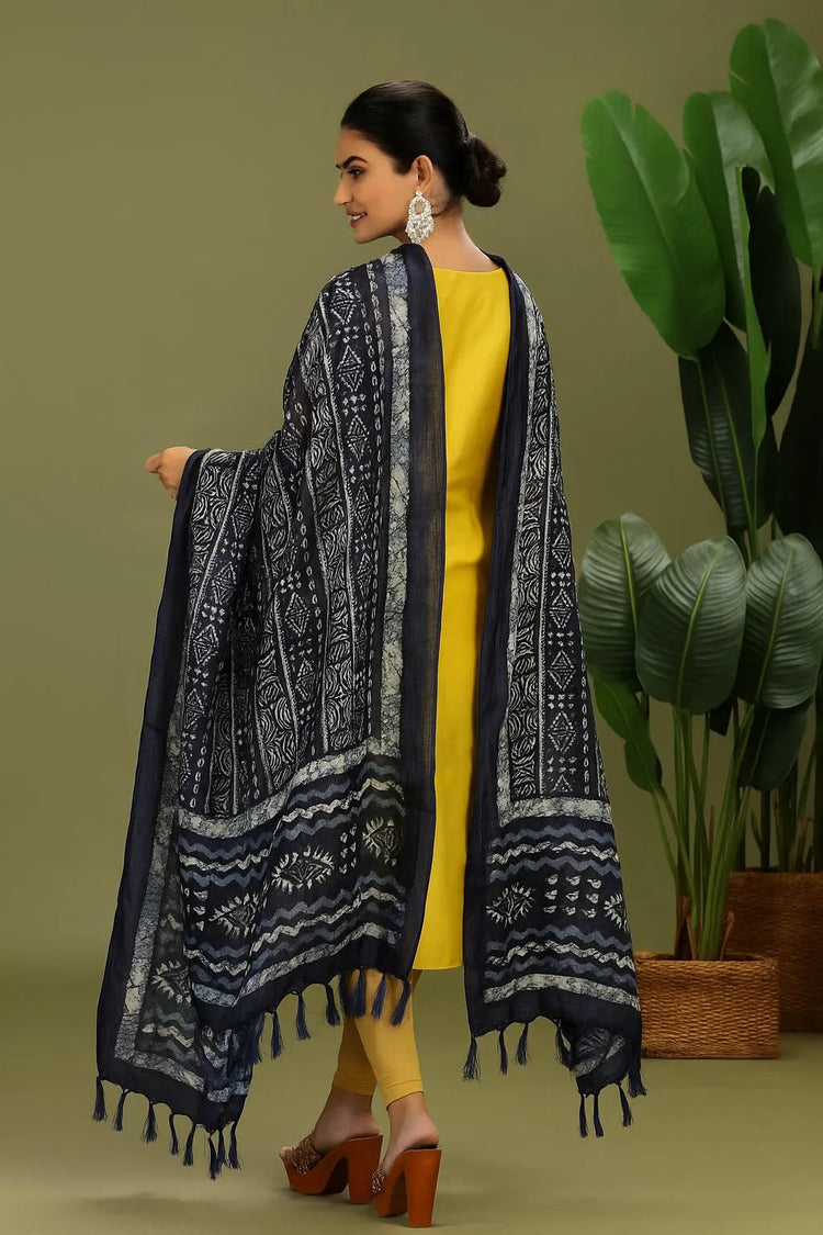 Navy Blue Chiffon Handblock Printed Dupatta