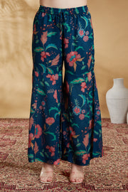 Navy Blue Chinnon Embroidered Kurta Pant and Dupatta Suit Set