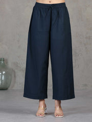 Navy Blue Embroidered Straight Cotton Co-ord Set