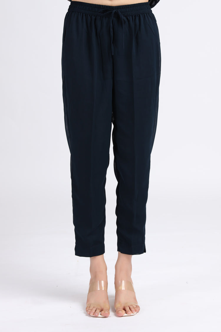 Navy Blue Georgette Embroidered A Line Kurta Pant and Dupatta Suit Set