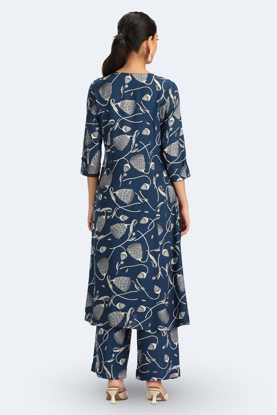 Navy Blue Rayon Floral Printed Straight Kurta Pant Co ord Set