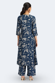 Navy Blue Rayon Floral Printed Straight Kurta Pant Co ord Set
