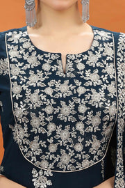 Navy Blue Georgette A Line Embroidered Kurta Pants and Dupatta Set for women and girls