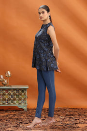 Navy Blue Jaipuri Cotton Floral Printed Short Kurta For women and girls