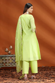 Neon Green Chanderi Kalidar Embroidered Kurta Palazzo and Dupatta Set for women and girls 