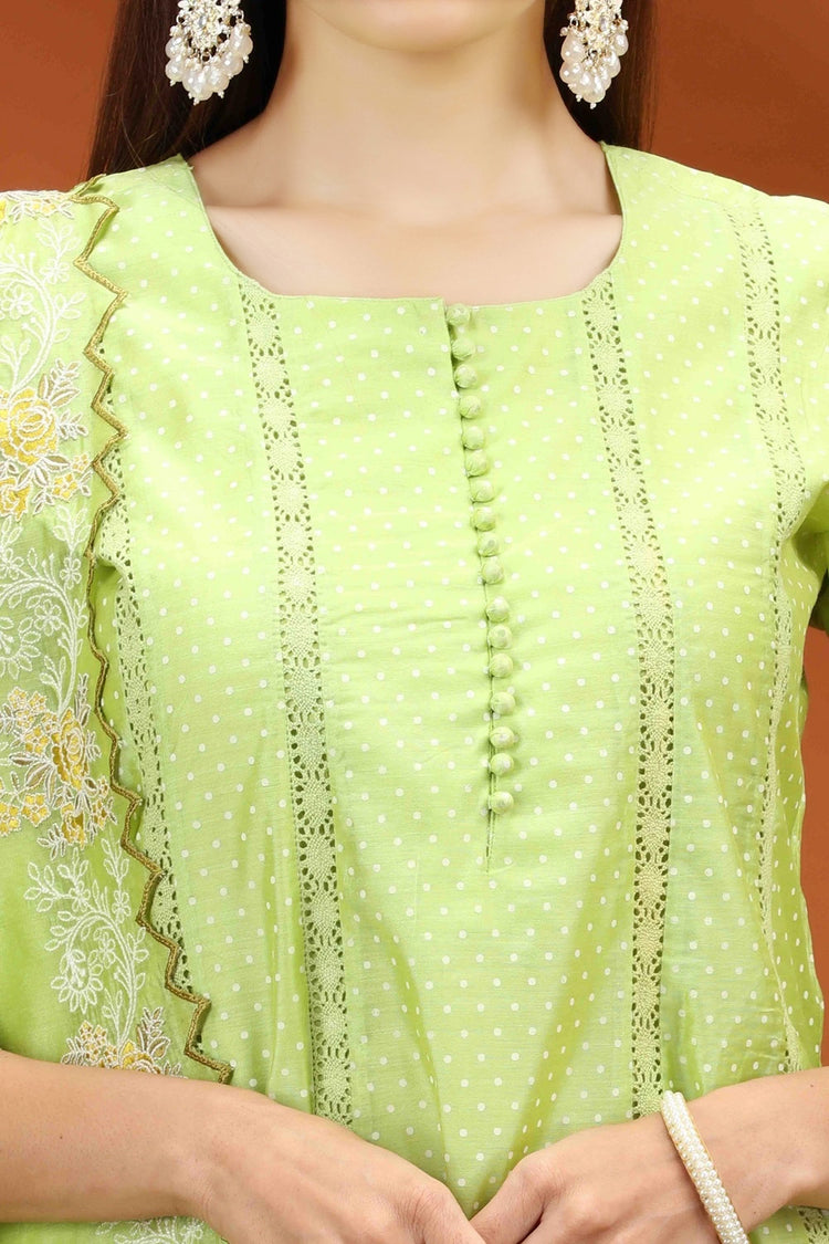 Neon Green Chanderi Kalidar Embroidered Kurta Palazzo and Dupatta Set for women and girls 