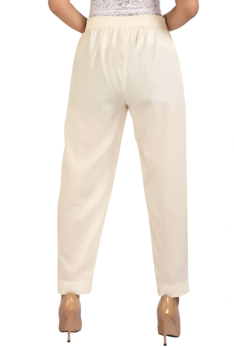 Off White Solid Cotton Pant