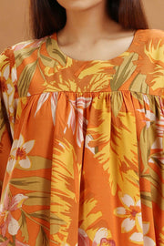 Orange Rayon Straight Floral Printed Kurta and Pant Set