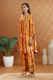 Orange Rayon Straight Floral Printed Kurta and Pant Set