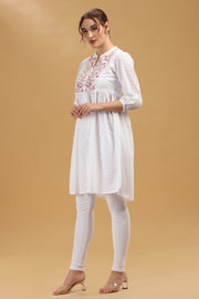 Off White Cotton Embroidered Flared Kurta