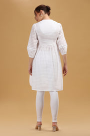 Off White Cotton Embroidered Flared Kurta