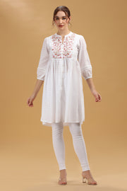 Off White Cotton Embroidered Flared Kurta