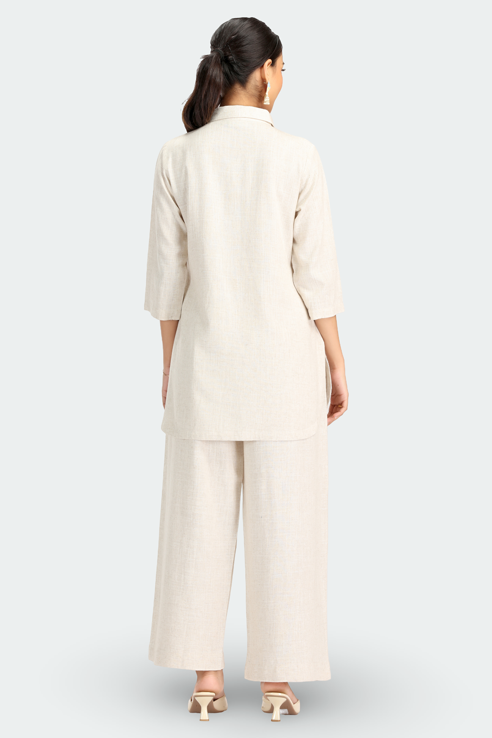 Off White Cotton Embroidered Kurta Pant Co ord Set