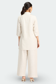 Off White Cotton Embroidered Kurta Pant Co ord Set