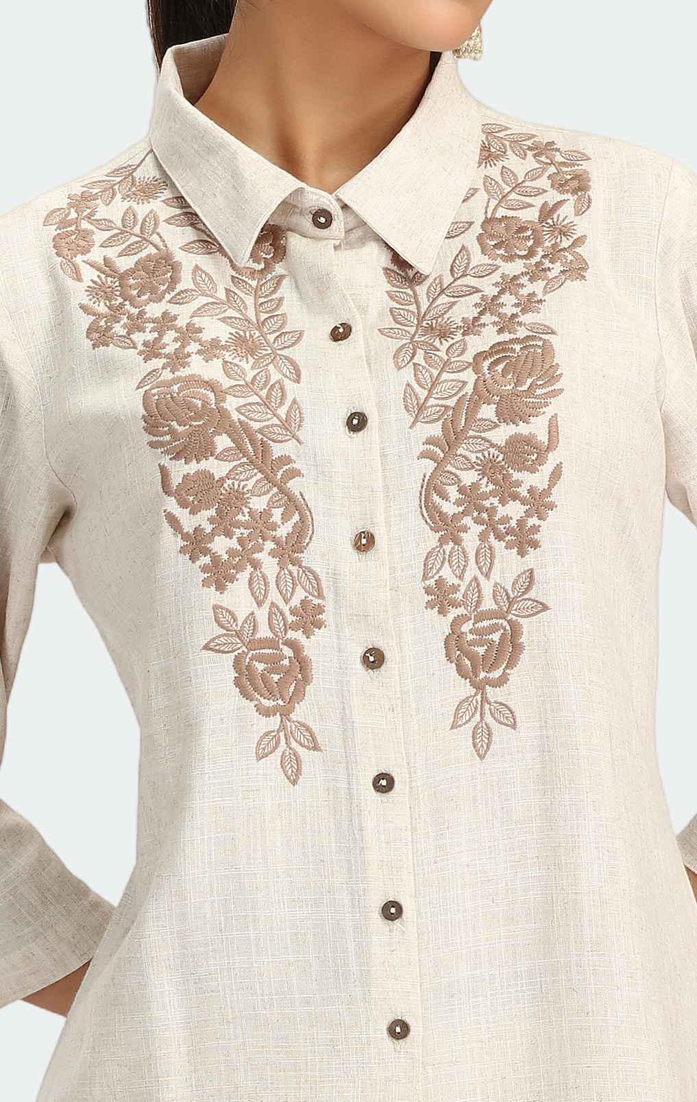 Off White Cotton Embroidered Kurta Pant Co ord Set