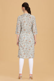 Off White Cotton Printed Straight Kurta for women