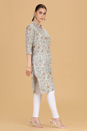 Off White Cotton Printed Straight Kurta for women