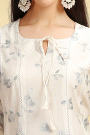 Off White Embroidered Chanderi Straight Kurta Pant And Dupatta Suit Set for women