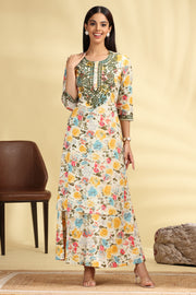 Off White Embroidered Cotton Straight Kurta Pant Co ord Set for women