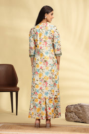 Off White Embroidered Cotton Straight Kurta Pant Co ord Set for women