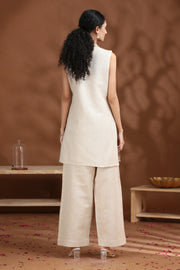 Off White Embroidered Cotton Straight Co-ord Set