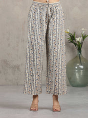 Off White Floral Embroidered Straight Ethnic Set