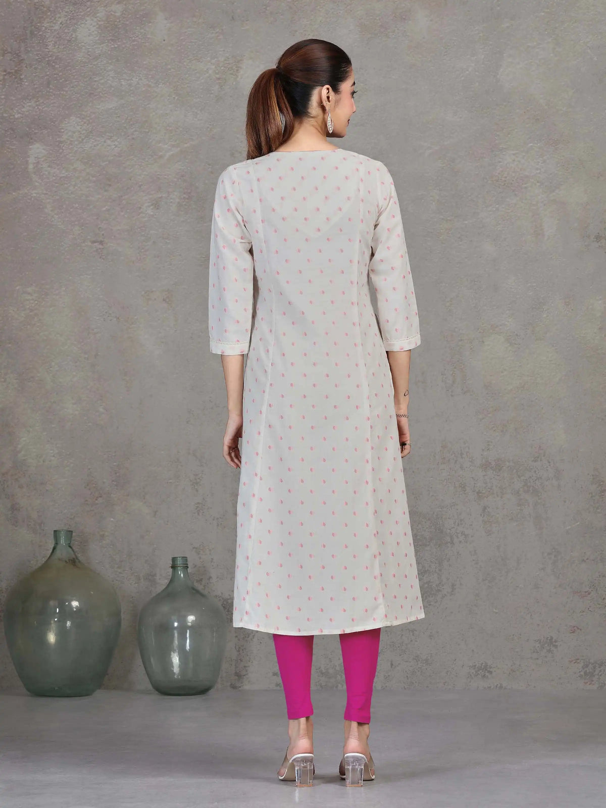 Off White Embroidered Cotton Straight Kurta