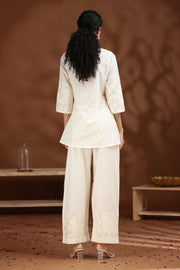 Off White Floral Embroidered A-Line Cotton Co-ord Set