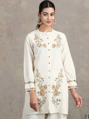 Off White Floral Embroidered Straight Co-ord Set